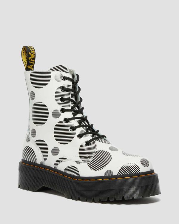 Jadon White Polka Dot Smooth Leather Platform Boots Cheap