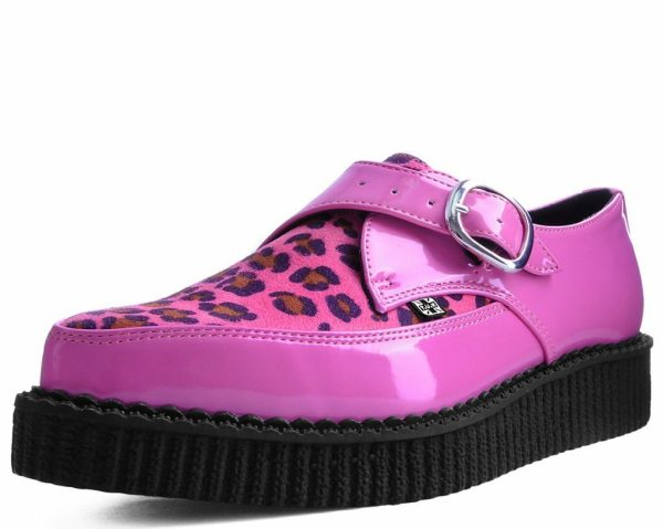 T.U.K PINK PATENT PINK LEOPARD MONK BUCKLE POINTED CREEPER Online Hot Sale