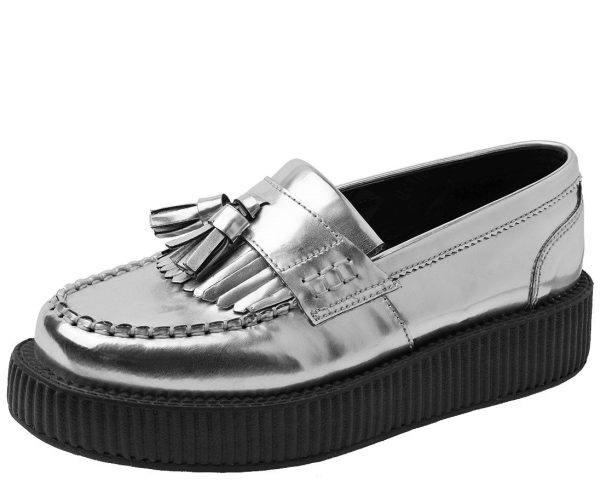 T.U.K Metallic Silver Loafer Viva Low Creeper Online Sale