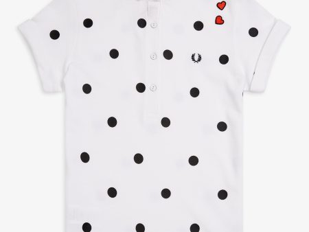 Amy Winehouse White Polka Dot Pique Shirt Hot on Sale