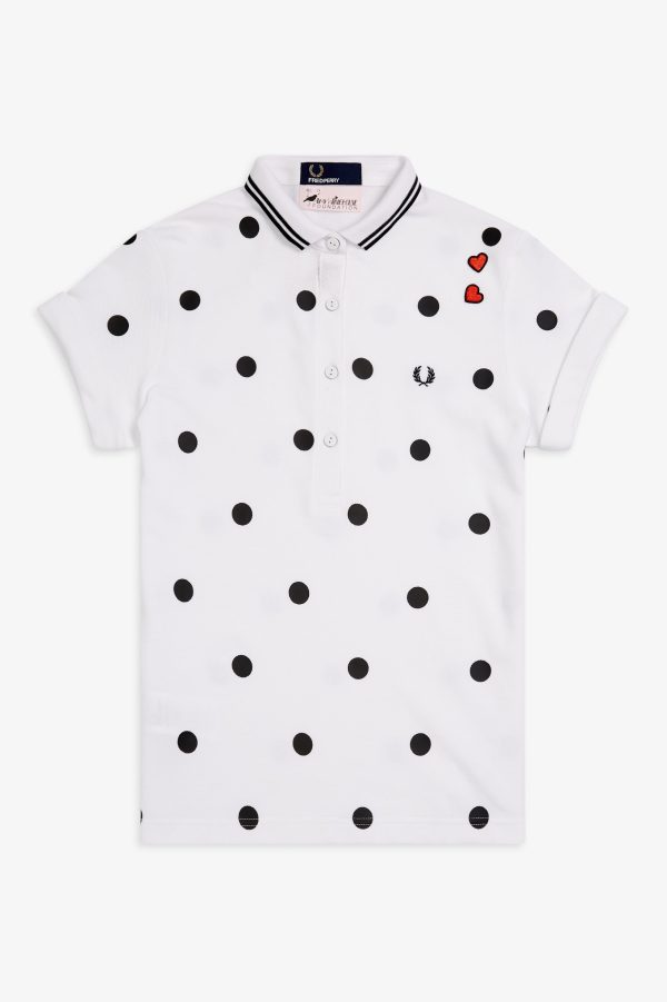 Amy Winehouse White Polka Dot Pique Shirt Hot on Sale