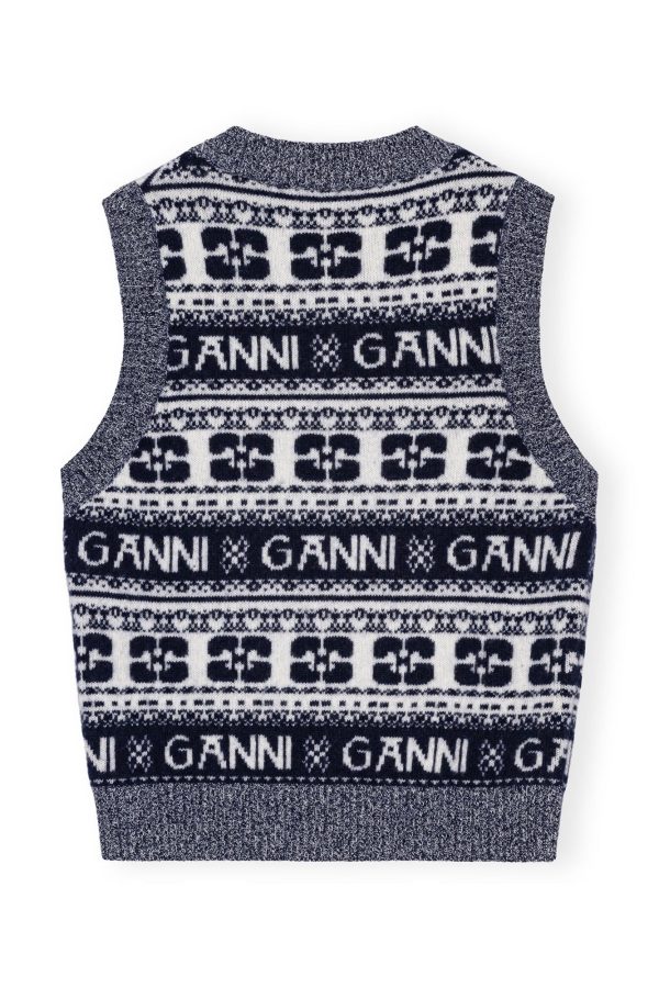 GANNI K2092 BLUE LOGO WOOL MIX VEST Online