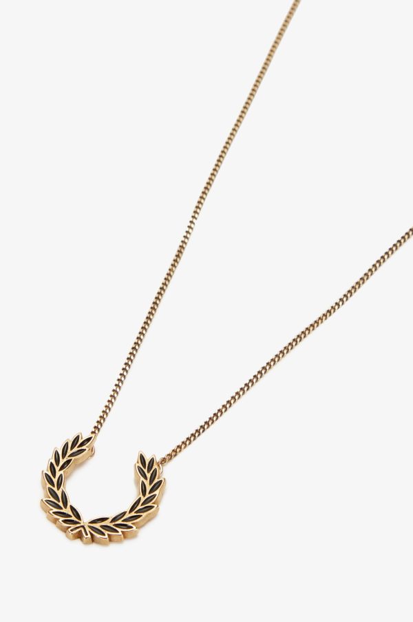 Fred Perry Black Plated Laurel Wreath Necklace Cheap