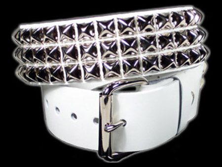 Funk Plus - 3 Row 1 2  Silver Pyramid Stud White Belt For Sale