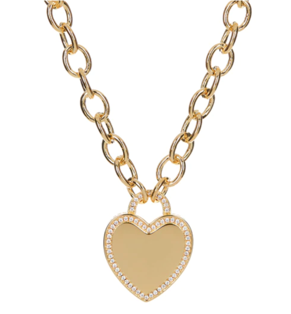 PAVE HEART PENDANT NECKLACE- GOLD Online Sale