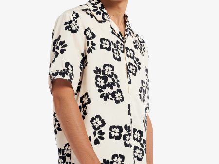 Ecru Floral Print Revere Shirt Hot on Sale