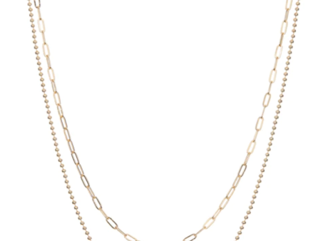 BEADED DOUBLE CHAIN CHARM NECKLACE- GOLD Hot on Sale