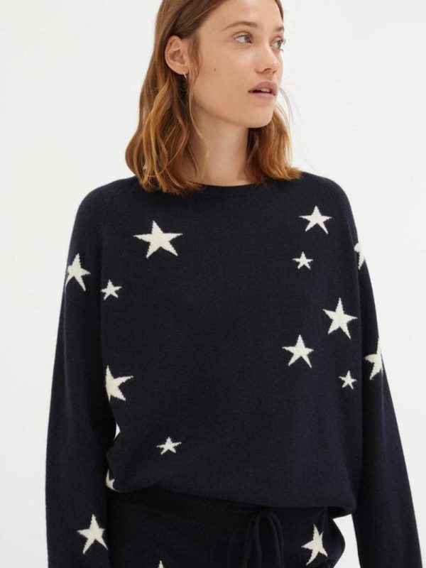 Navy Slouchy Star Cashmere Sweater Fashion