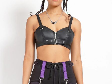 Tripp NYC  FAUX LEATHER BUCKLE CROP HALTER For Discount