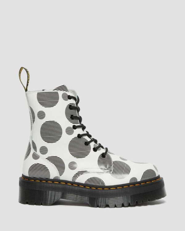 Jadon White Polka Dot Smooth Leather Platform Boots Cheap