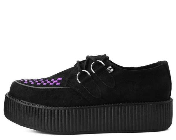 T.U.K BLK FAUX SUEDE PURPLE INTERLACE VIVA MONDO CREEPER on Sale