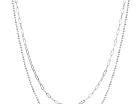 BEADED DOUBLE CHAIN CHARM NECKLACE- SILVER For Cheap