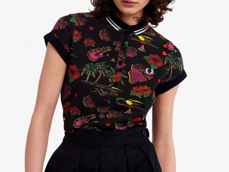 Amy Winehouse Black Hawaiian Print Polo Shirt Discount