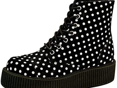 T.U.K BLACK WHITE POLKA DOT 7 EYE VIVA MONDO CREEPER BOOT Online Hot Sale