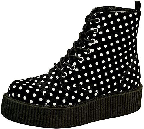 T.U.K BLACK WHITE POLKA DOT 7 EYE VIVA MONDO CREEPER BOOT Online Hot Sale