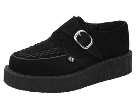 T.U.K BLACK SUEDE MONK BUCKLE ROUND LOW CREEPER Online Hot Sale