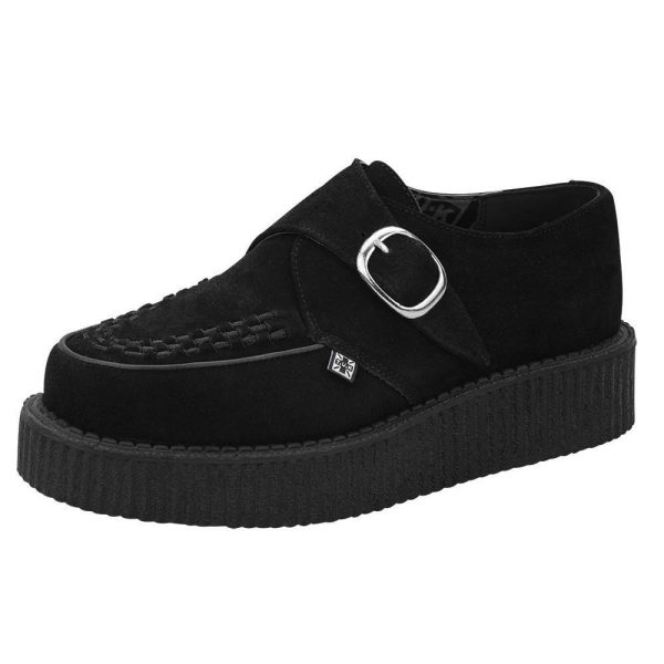 T.U.K BLACK SUEDE MONK BUCKLE ROUND LOW CREEPER Online Hot Sale