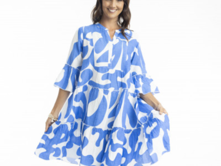 Orientique Print Linen 3 4 Sleeve Layered Summer Dress Discount