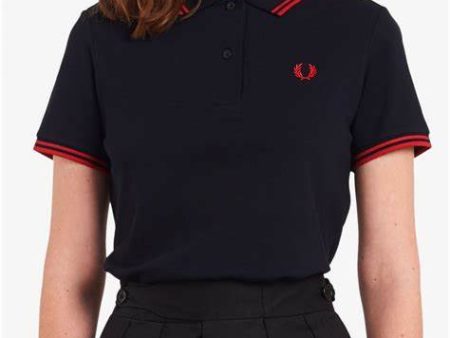 LADIES TWIN TIPPED FRED PERRY SHIRT (BLACK RED) Online Hot Sale