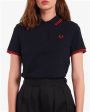 LADIES TWIN TIPPED FRED PERRY SHIRT (BLACK RED) Online Hot Sale