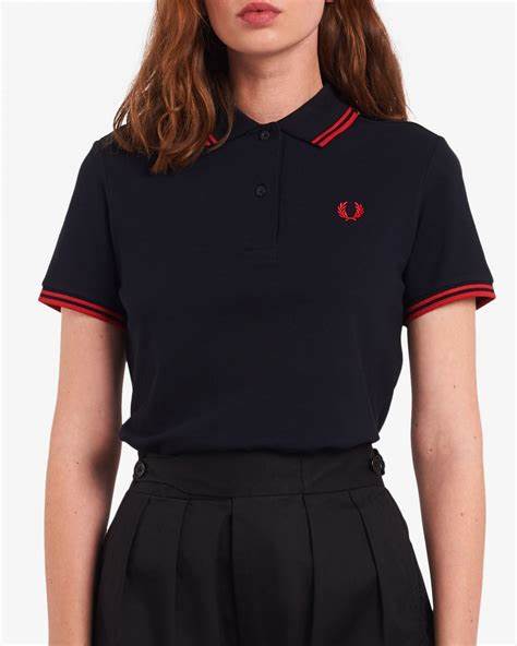 LADIES TWIN TIPPED FRED PERRY SHIRT (BLACK RED) Online Hot Sale