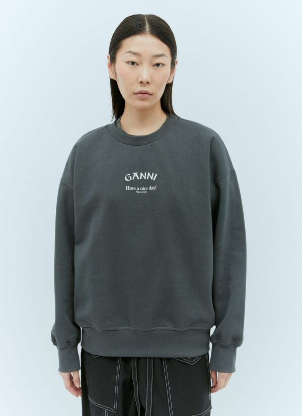 GANNI T3885 GREY ISOLI OVERSIZED SWEATSHIRT For Cheap