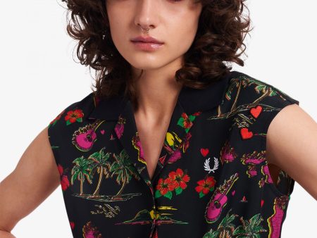 Amy Winehouse Black Hawaiian Print Tie-Front Shirt Sale