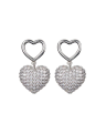 PAVE PUFFY HEART EARRINGS- SILVER For Cheap