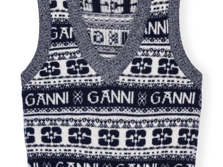 GANNI K2092 BLUE LOGO WOOL MIX VEST Online