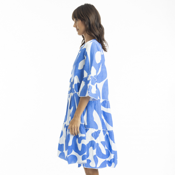 Orientique Print Linen 3 4 Sleeve Layered Summer Dress Discount