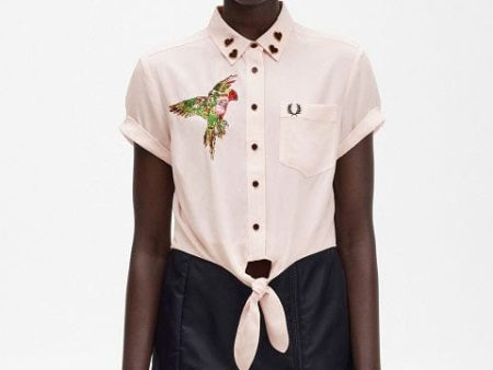 Amy Winehouse Milky Pink Embroidered Tie-Front Shirt Online Hot Sale