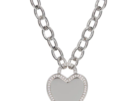 PAVE HEART PENDANT NECKLACE- SILVER Cheap