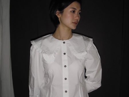 GANNI F5500 WHITE FRILL COLLAR POPLIN SHIRT Online Sale