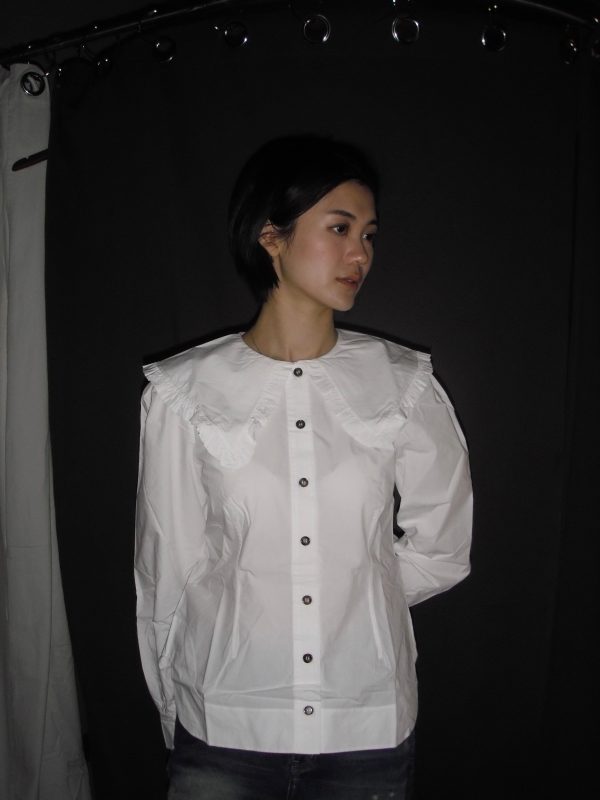 GANNI F5500 WHITE FRILL COLLAR POPLIN SHIRT Online Sale