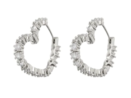 DIAMOND HEART BIJOUX HOOPS- SILVER Supply