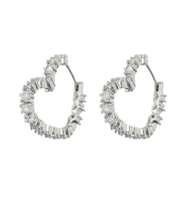 DIAMOND HEART BIJOUX HOOPS- SILVER Supply