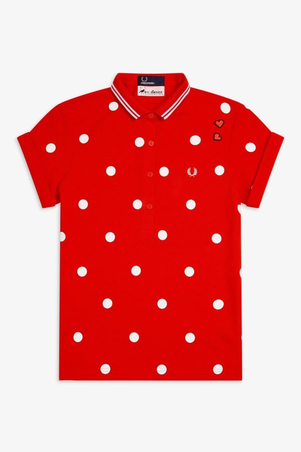 Amy Winehouse Lipstick Red Polka Dot Pique Shirt on Sale