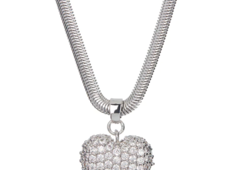 PAVE PUFFY HEART NECKLACE- SILVER Fashion