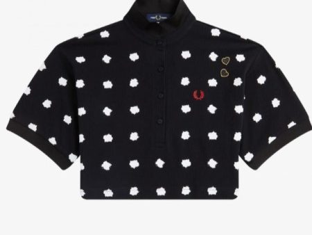 Amy Winehouse Black Spot Print Piqué Crop Top Shirt Online Hot Sale