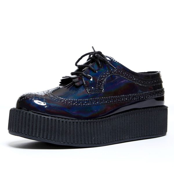 T.U.K BLACK IRIDESCENT BROGUE WINGTIP W  KILTIE VIVA MONDO CREEPER Hot on Sale