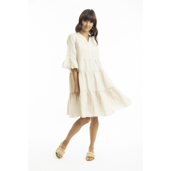 Orientique Linen Blend 3 4 Sleeve Layered Dress For Cheap