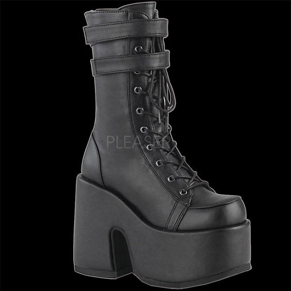 Demonia - CAMEL-250 Black Faux Leather 2 Strap Boot Sale