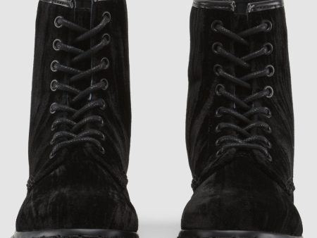 CASTEL BLACK CRUSHED VELVET LACE UP BOOT Discount