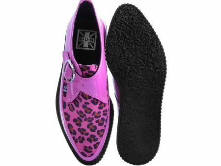 T.U.K PINK PATENT PINK LEOPARD MONK BUCKLE POINTED CREEPER Online Hot Sale