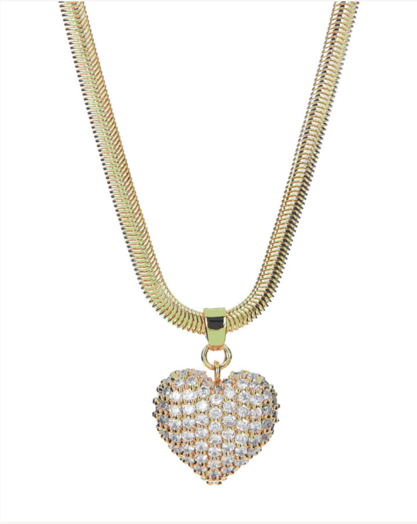 PAVE PUFFY HEART NECKLACE- GOLD Fashion