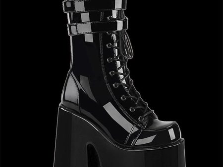 Demonia - CAMEL-250 Black Patent Faux Leather 2 Strap Boot Online Sale