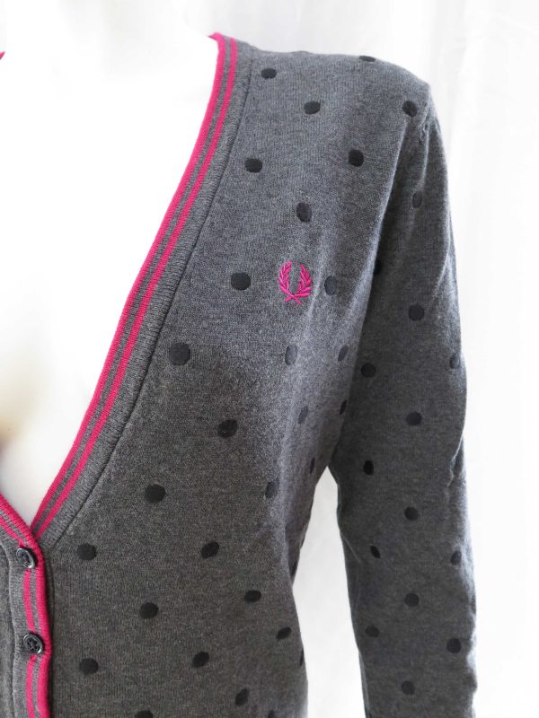 Fred Perry Embroidered Polka Dot Cardigan (Graphite Marble) Online now