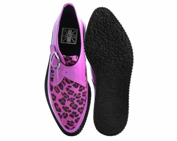 T.U.K PINK PATENT PINK LEOPARD MONK BUCKLE POINTED CREEPER Online Hot Sale