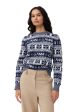 GANNI K2094 BLUE LOGO WOOL MIX O-NECK PULLOVER Hot on Sale