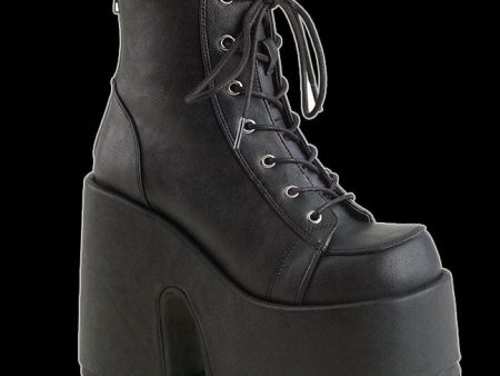 Demonia - Black Faux Leather Platform Heel Boot Camel 203 Fashion